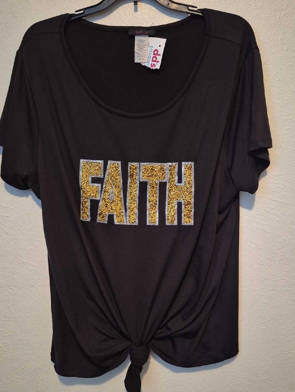 First Love Black Short Sleeve Tee with Gold "FAITH" Rhinestone Detail
